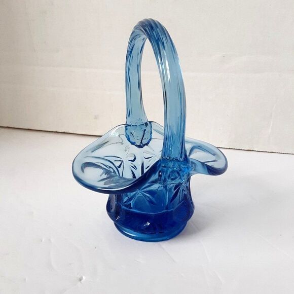 Fenton Small Glass Basket Blue Color - Picture 4 of 12